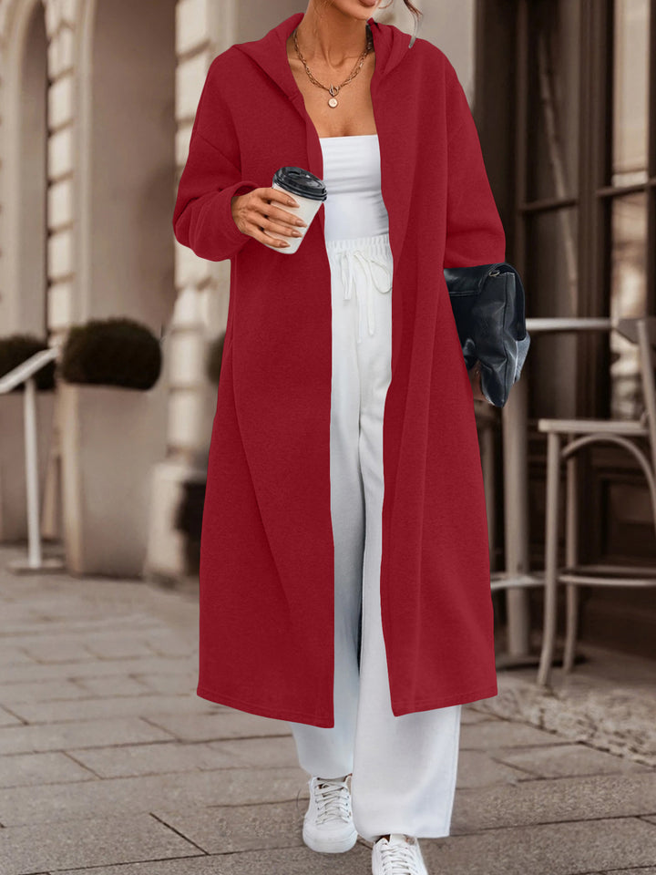 Damen Langer Oversize Kapuzenmantel mit offener Front und weichem Fleece – Célinea