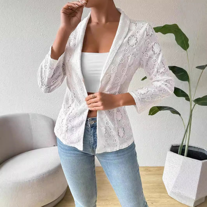 Damen nan transparenter Spitzenblazer mit Schalkragen und dreiviertellangen Ärmeln Echo Archiv