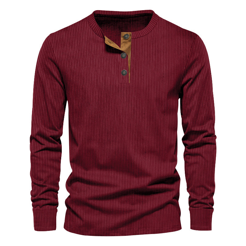 Herren nan geripptes Thermo-Henley mit Kontrast-Knopfleiste und Rippbündchen Echo Archiv