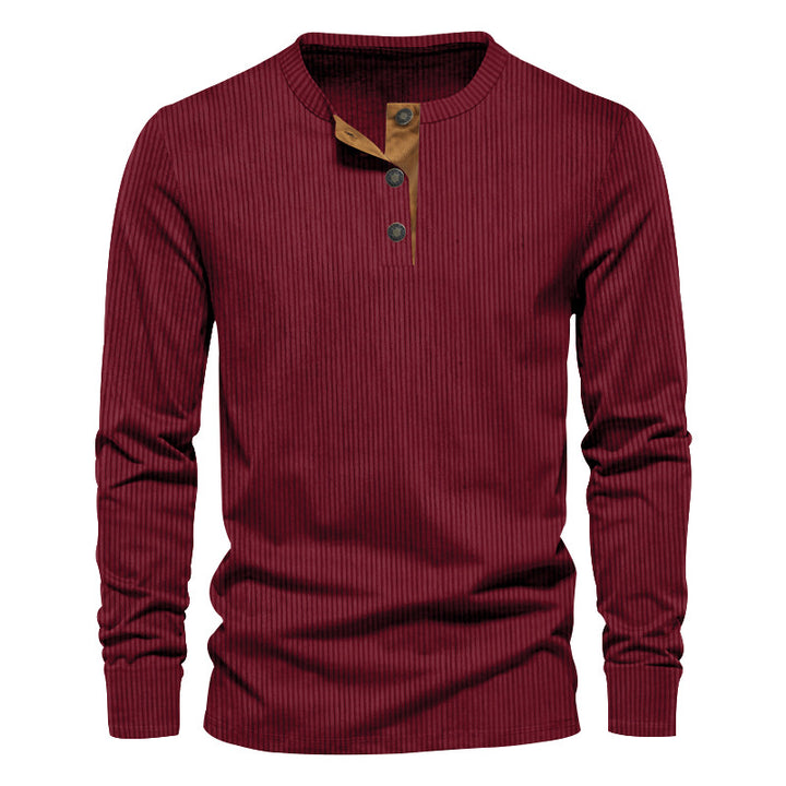 Herren nan geripptes Thermo-Henley mit Kontrast-Knopfleiste und Rippbündchen Echo Archiv