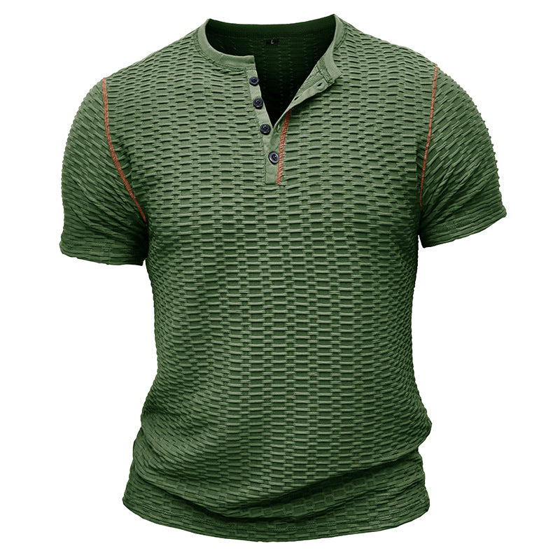 Herren modisches Kurzarm-Henley Shirt mit strukturiertem Design Echoarchiv
