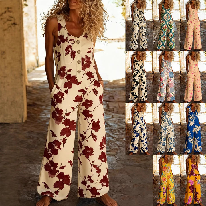 Damen Blumengemustertes Jumpsuit mit Knopfleiste und Taschen Echo Archiv