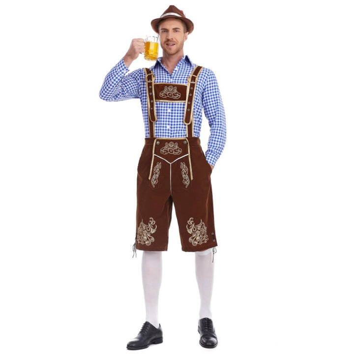 Herren nan Filzoptik-Lederhose knielang mit barocker Stickerei, verstellbaren Trägern und Dekornieten Echo Archiv