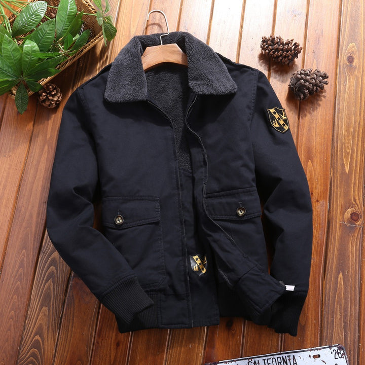 Herren Canvas-Pilotenjacke mit Teddyfutter, gerippten Bündchen und Pattentaschen Echoarchiv