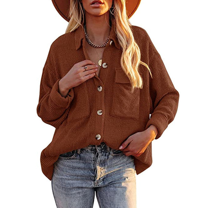 Damen Oversize-Feinstrick-Hemdjacke mit Knopfleiste und Brusttaschen Echoarchiv