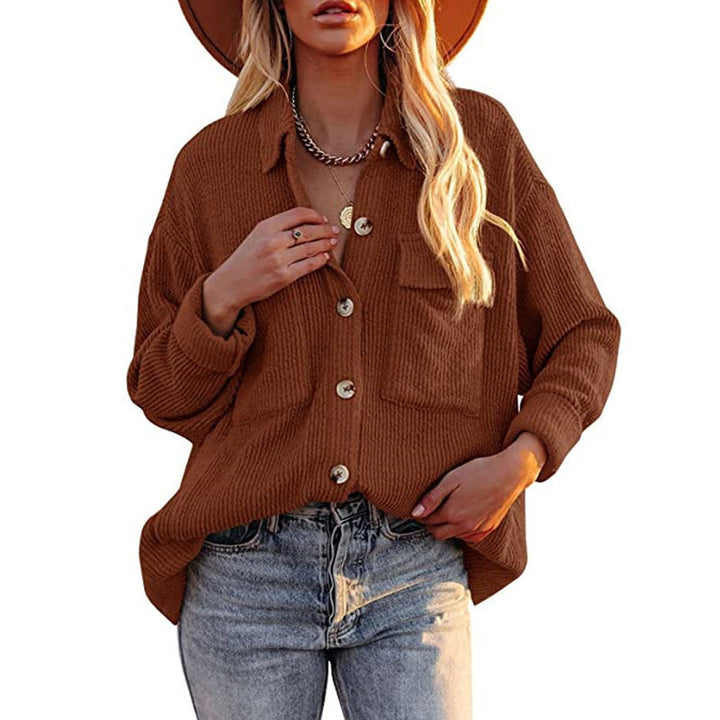 Damen Oversize-Feinstrick-Hemdjacke mit Knopfleiste und Brusttaschen Echoarchiv