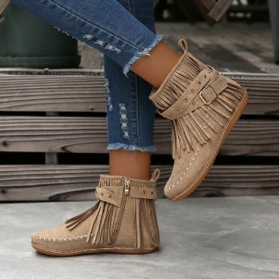 Damen Boho-Fransen-Ankleboots im Mokassinstil mit Nietenbesatz und Zierschnalle Echo Archiv