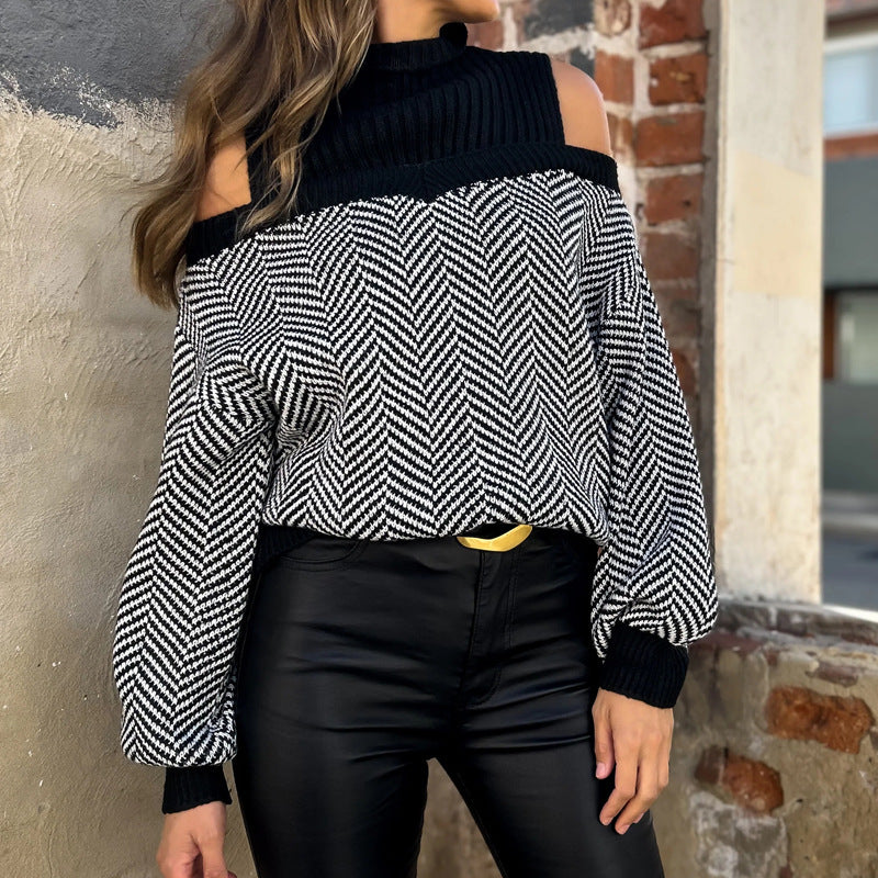 Damen Verspielter Strickpullover mit Schulterfreies Design Echo Archiv