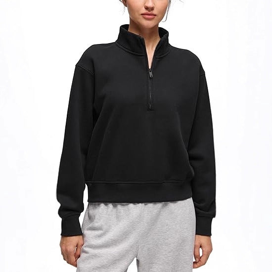 Damen Oversize-Sweatshirt mit halbem Reißverschluss, Stehkragen und Rippbündchen Echoarchiv
