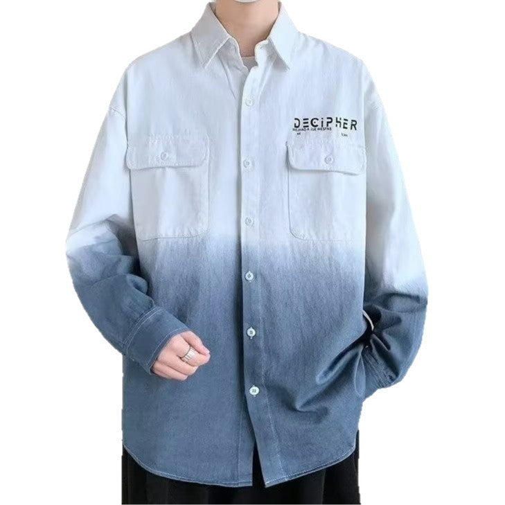 Herren Oversize Dip Dye Baumwollhemd mit Brusttaschen und Verlauffärbung Echoarchiv