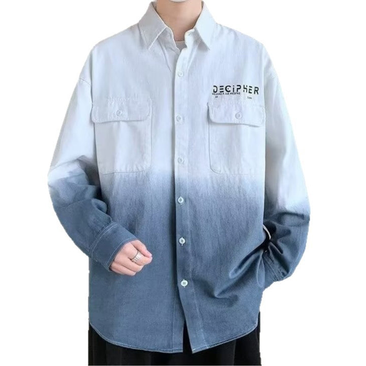 Herren Oversize Dip Dye Baumwollhemd mit Brusttaschen und Verlauffärbung Echoarchiv