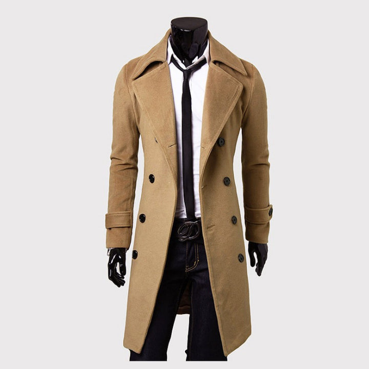 Herren nan taillierter zweireihiger Trenchcoat aus Wollmix mit klassischem Revers und Rückenschlitz Echo Archiv