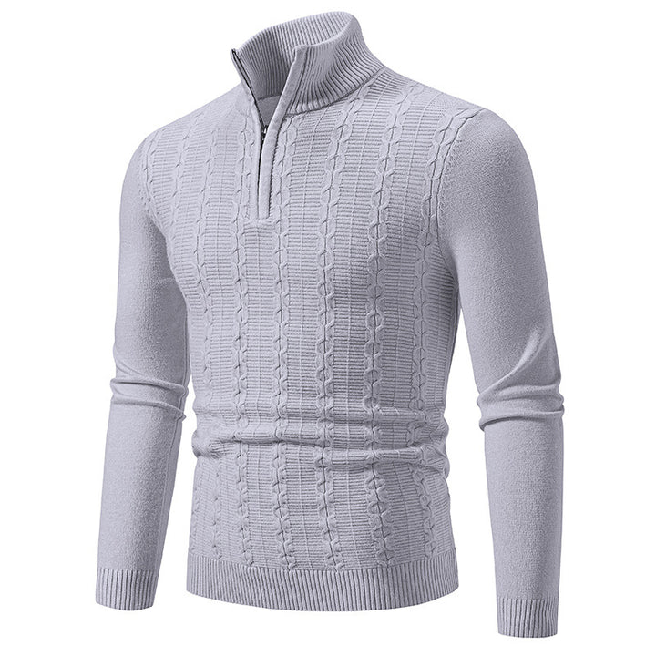 Herren Schmaler Halbzip-Zopfmuster-Pullover mit Thermo-Feinstrick und Rippsaum Echo Archiv