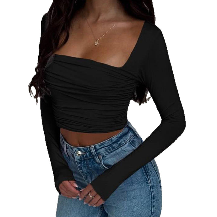 Damen Tailliertes langärmeliges Crop-Top mit eckigem Ausschnitt und Raffung Echo Archiv
