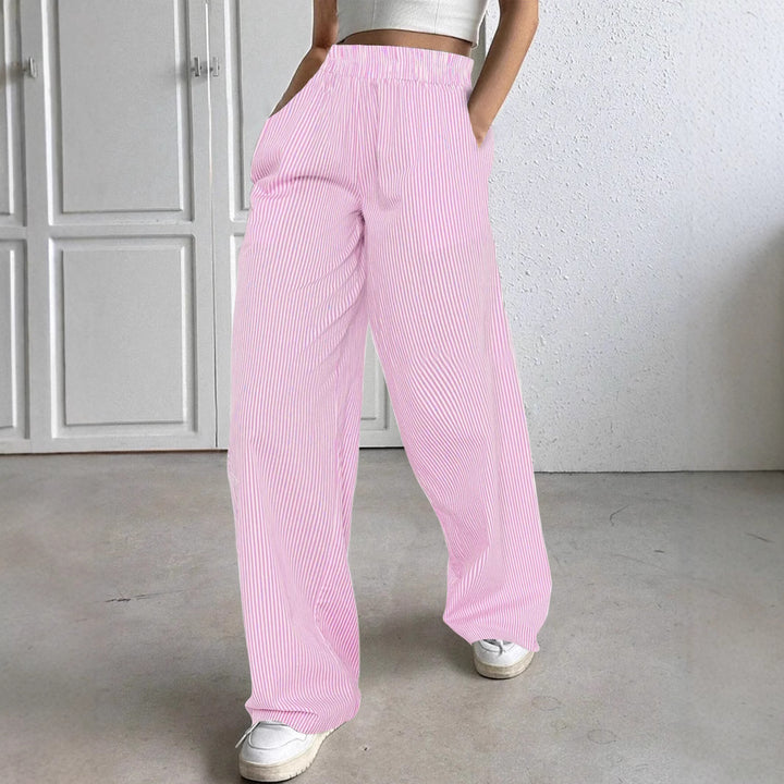 Frauen weite hochtaillierte Lounge-Hosen mit elastischem Bund und seitlichen Taschen Echoarchiv