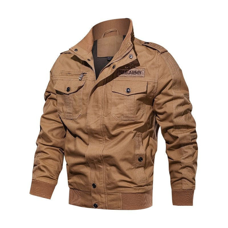 Herren Militärische Bomberjacke mit Epauletten, Stehkragen und Utility-Taschen Echoarchiv