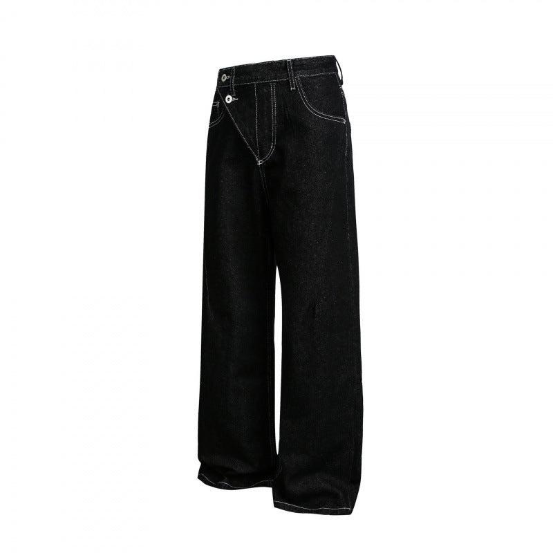 Damen Weite High‑Waist Denim-Jeans mit asymmetrischer Knopfleiste und Kontrastnähten Echo Archiv