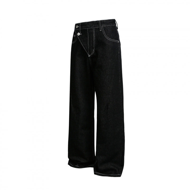 Damen Weite High‑Waist Denim-Jeans mit asymmetrischer Knopfleiste und Kontrastnähten Echo Archiv