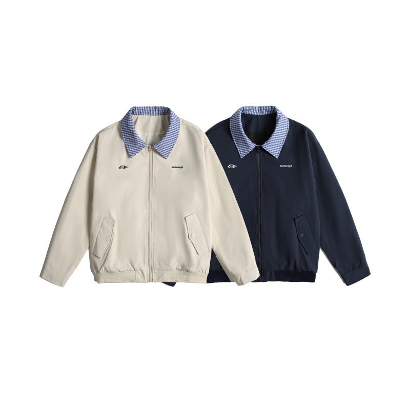 Herren Leichte Harrington-Bomberjacke mit Karierter Hemdkragen und Pattentaschen Echoarchiv