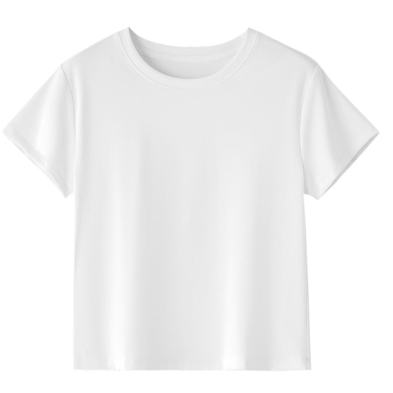 Damen Kurzgeschnittenes Boxy-T-Shirt aus weichem Baumwollstretch mit Rundhalsausschnitt Echo Archiv