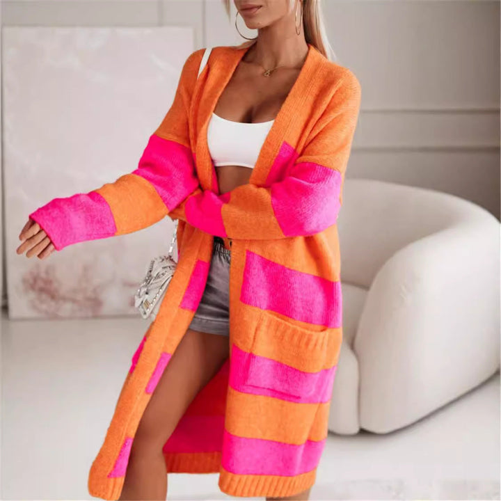 Damen lässiger Strickmantel mit großen Streifen – Veloura