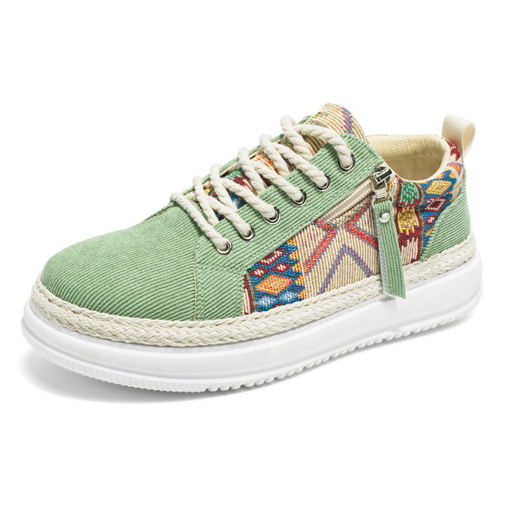 Damen espadrille-inspirierte Plateau-Sneaker mit gewebten Ethno-Einsätzen, seitlichem Reißverschluss und gedämpfter Leichtsohle Echo Archiv