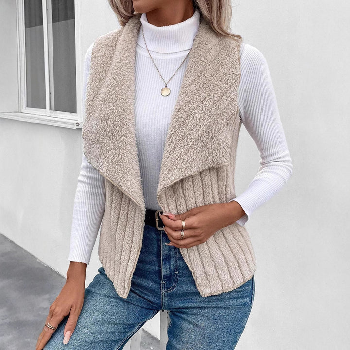 Damen nan kuschelige ärmellose Teddy-Fleece-Weste mit großem Schalkragen und strukturierter Rippenoptik Echo Archiv