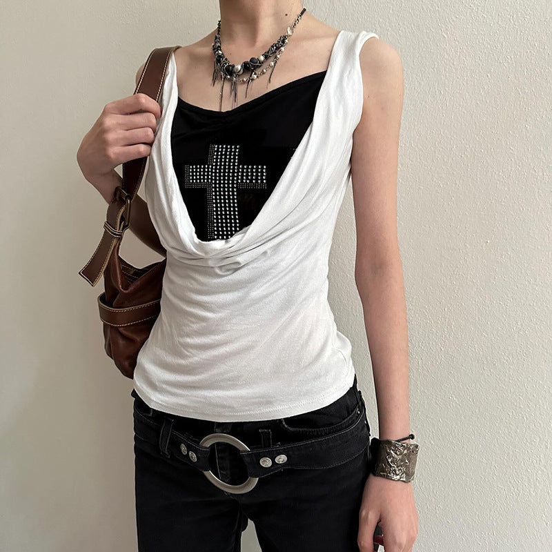 Damen elegantes Drapeetop mit Kreuzdetail Echo Archiv