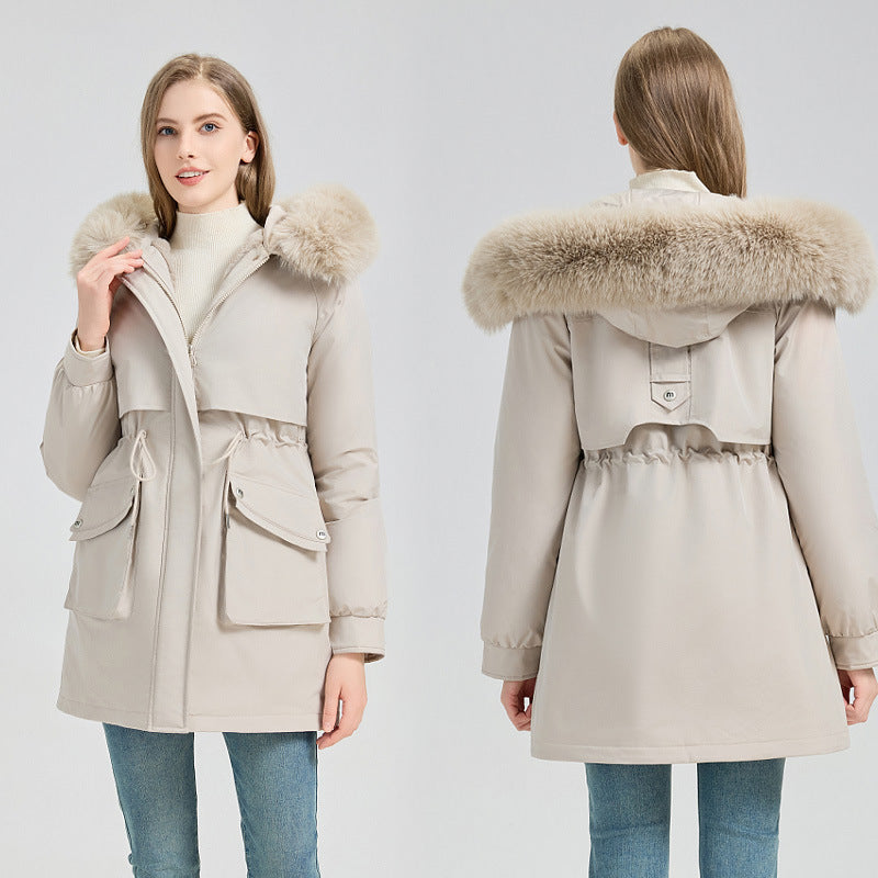 Damen funktionaler Thermoparka mit innenliegendem Teddyfutter, verstellbarer Kordel-Taille und großen Aufsatztaschen – Avérine