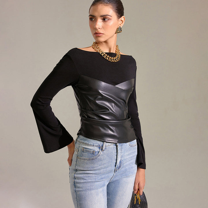 Damen Oberteil mit ausgefallenem Wickeldesign und eleganten Trompetenärmeln Echo Archiv