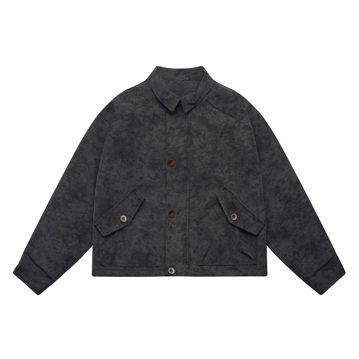 Herren Kurz geschnittener Suede‑Optik Blouson mit aufgesetzten Klappentaschen und Hemdkragen Echoarchiv