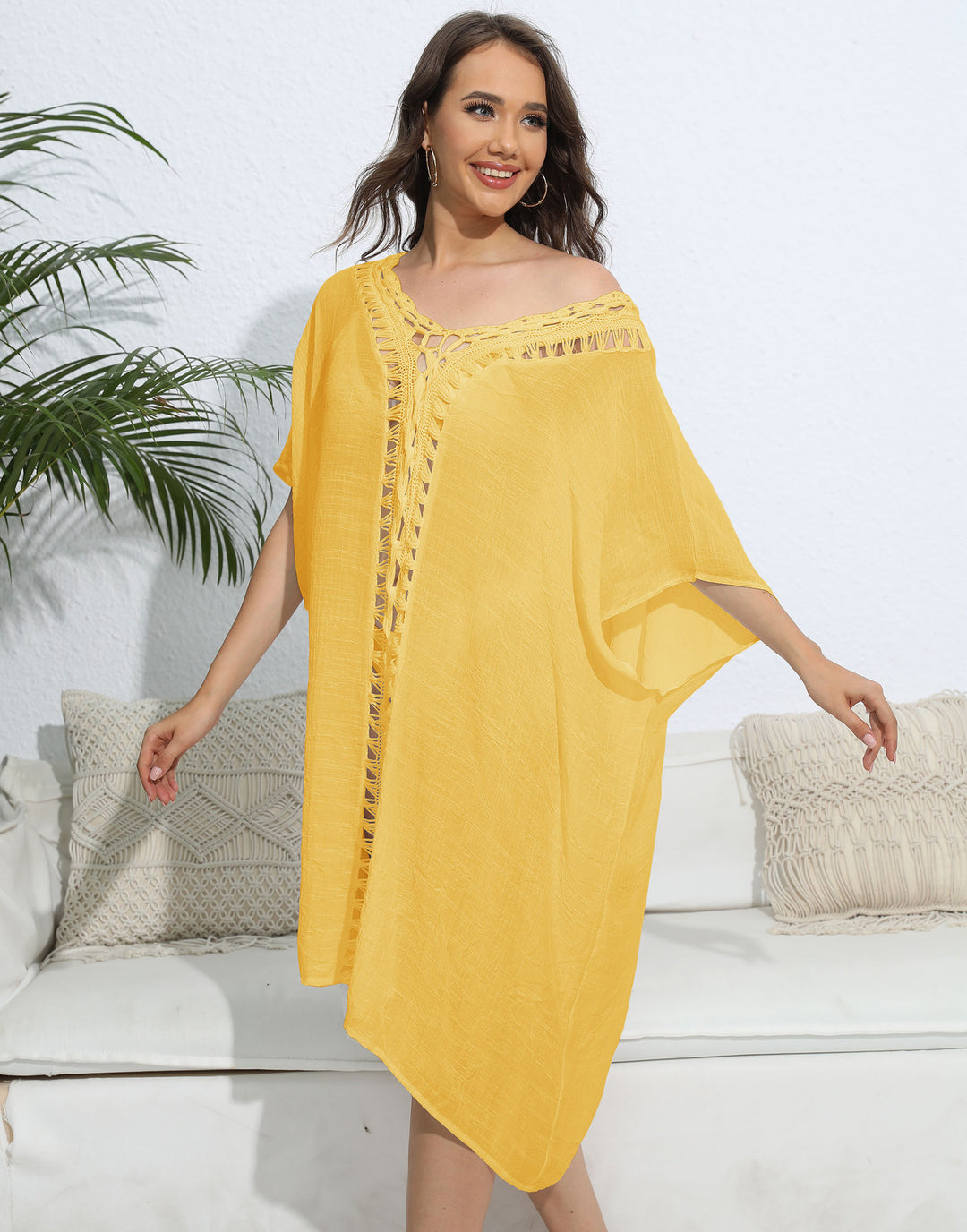 Damen luftiger Kaftan mit filigranem Häkelmuster Echo Archiv