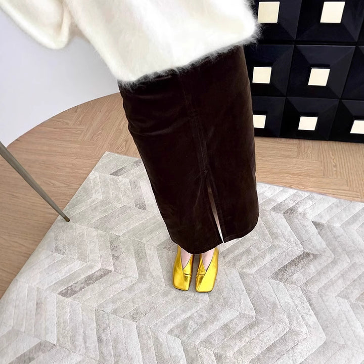 Damen Hochtaillierter Cord-Bleistiftrock mit Eingrifftaschen und mittigem Schlitz Echo Archiv