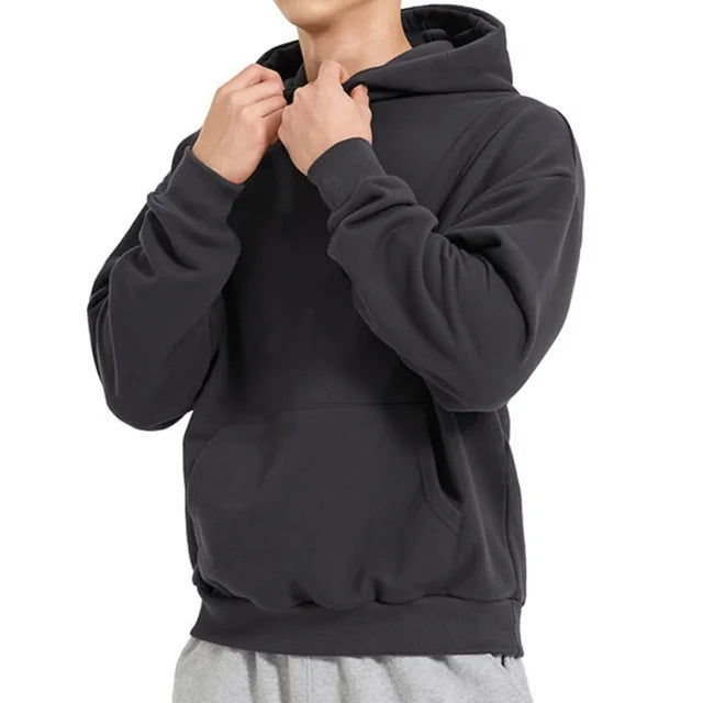 Herren schwerer Kapuzenpullover im Boxy-Cut mit Kängurutasche, geripptem Saum und angerauter Innenseite – Cavarno