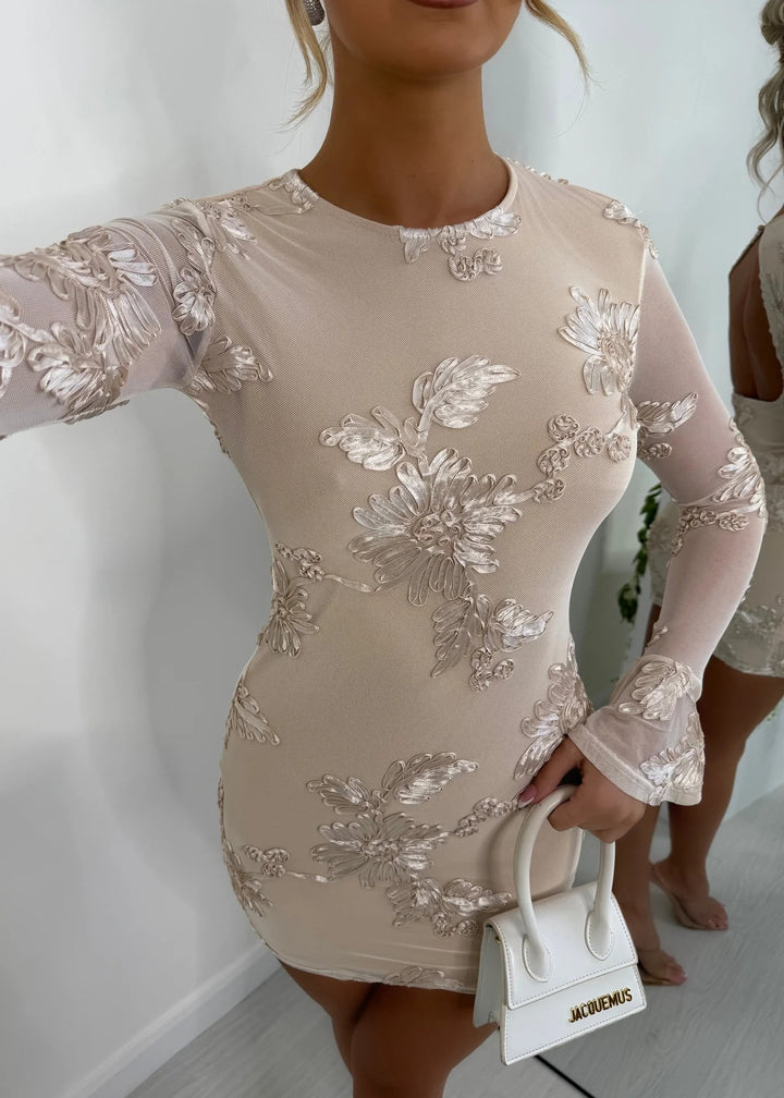 Damen Figurnahes Spitzenkleid mit floralen Applikationen und langen Ärmeln Echo Archiv
