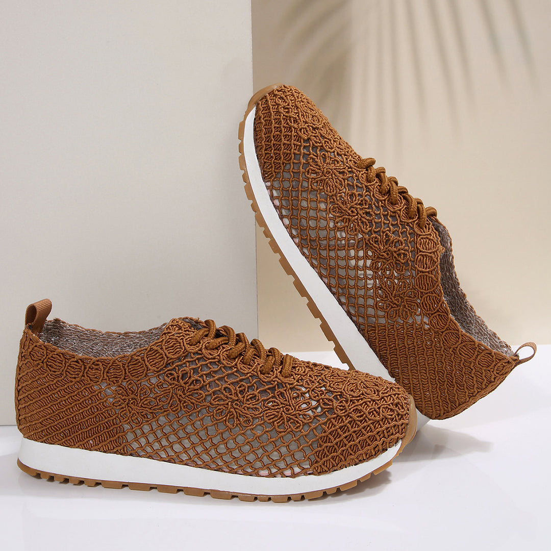 Damen nan atmungsaktive Strick-Run-Sneaker mit gehäkeltem Obermaterial, gepolstertem Komfortfußbett und rutschfester Gummilaufsohle Echo Archiv
