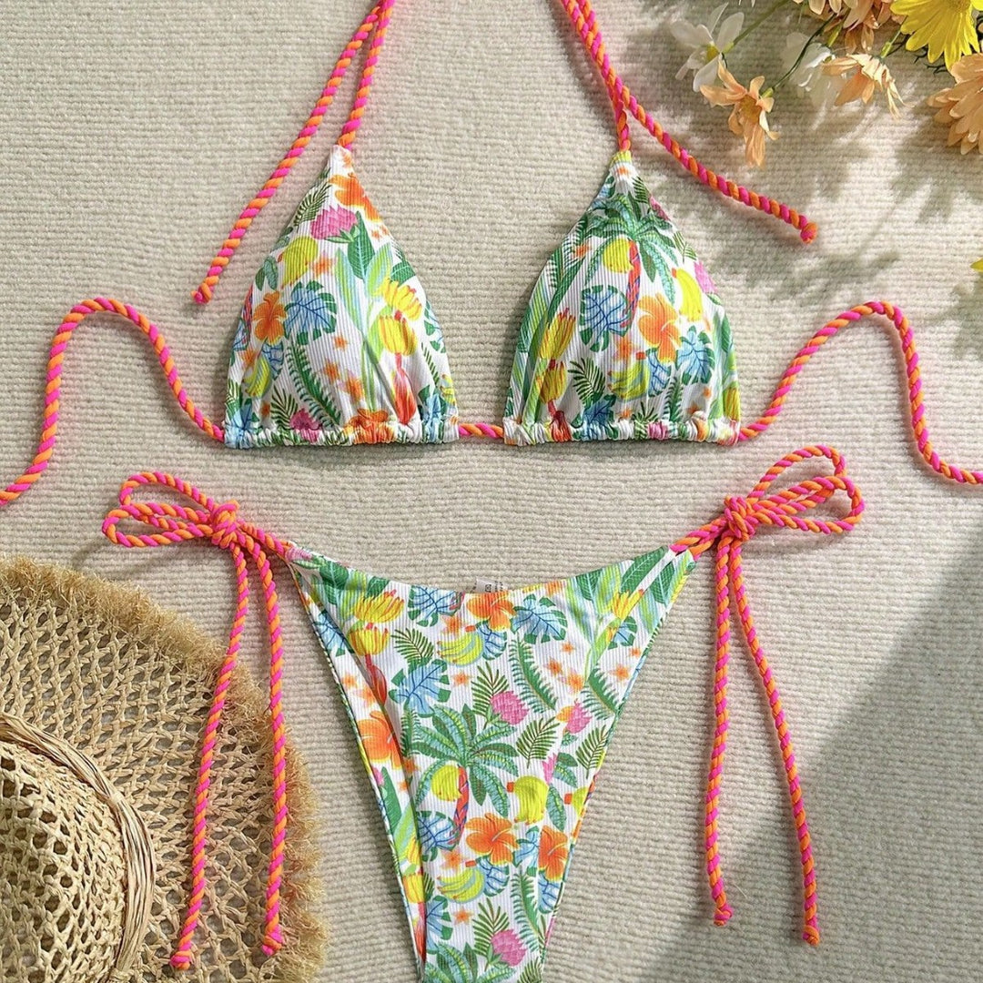 Damen Triangel-Bikini mit buntem Blumenmuster und trendigen Bindebändern Echo Archiv