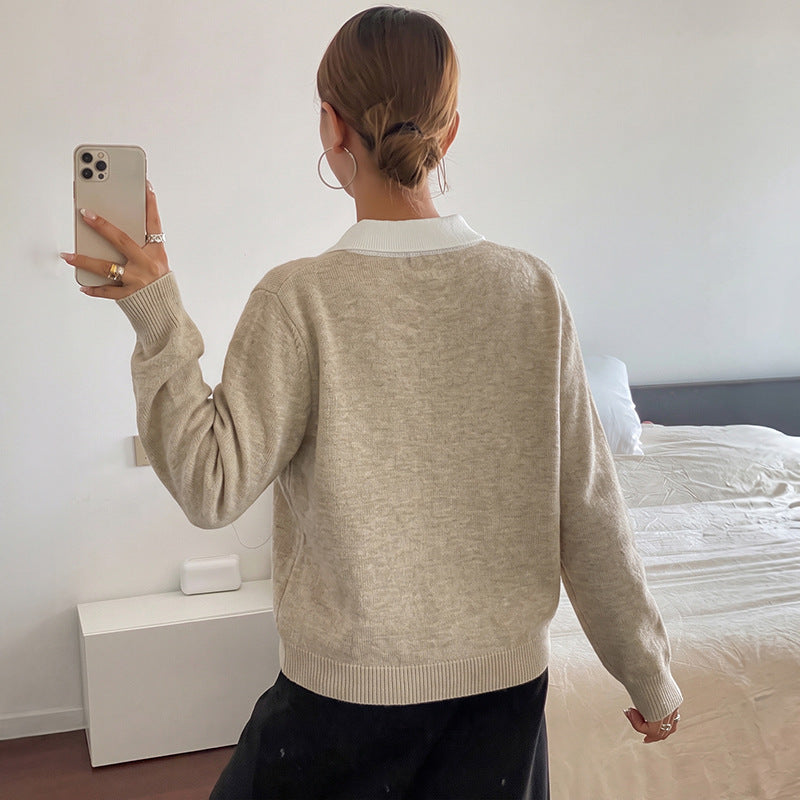 Damen Elegante Strickbluse mit Polo-Kragen und Karomuster Echo Archiv