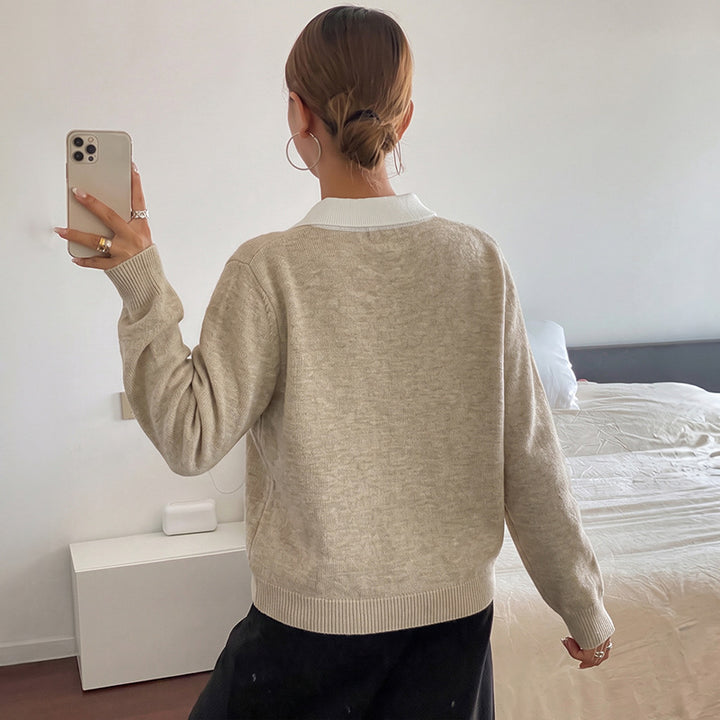 Damen Elegante Strickbluse mit Polo-Kragen und Karomuster Echo Archiv