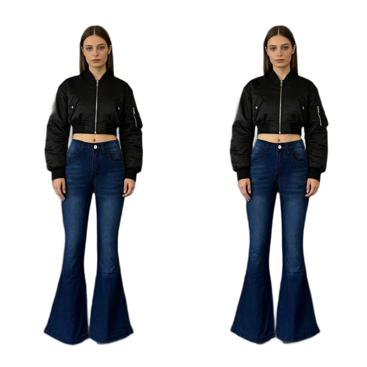 Damen nan High‑Waist Schlagjeans mit modellierender Hüftform, verstärkten Beinnähten und extra weitem Trompetenbein Echo Archiv