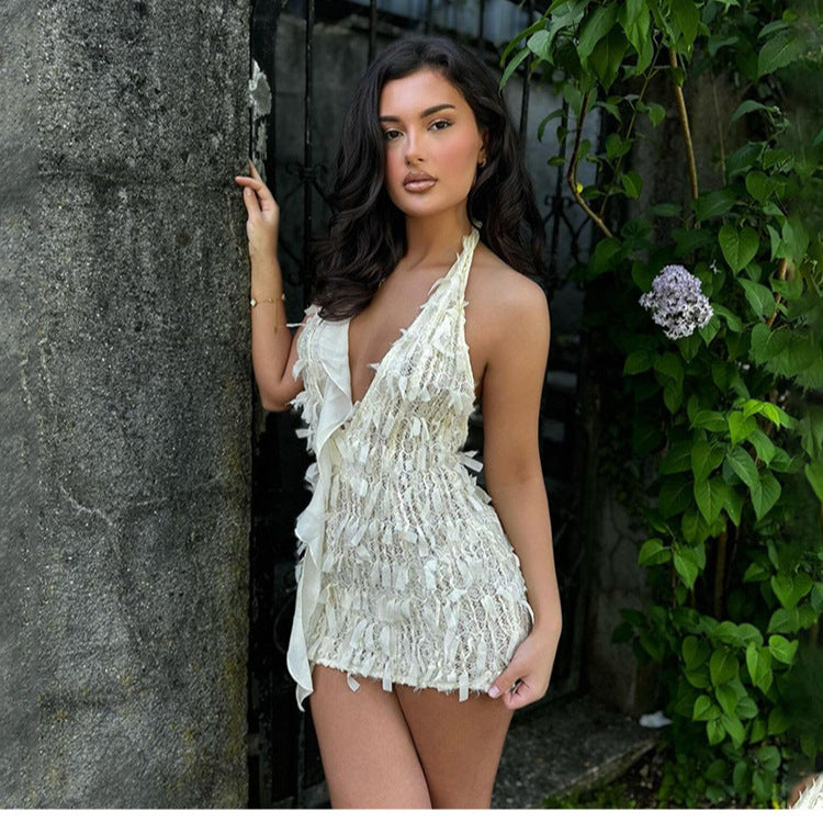 Damen Maxikleid mit raffinierten Fransen und tiefem V-Ausschnitt Echo Archiv