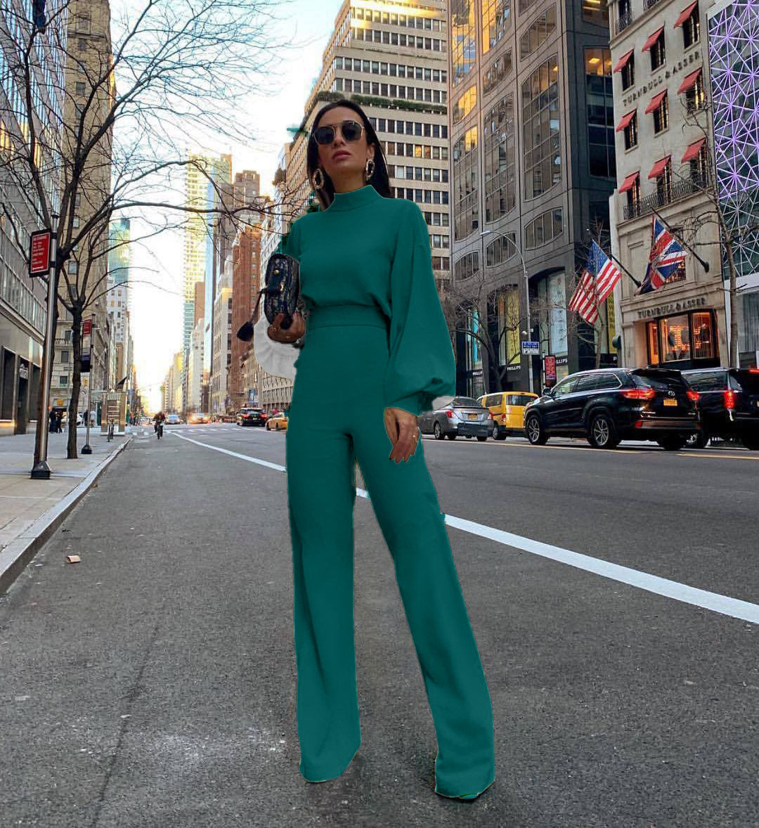 Damen Eleganter Jumpsuit mit weiten Ärmeln und hohem Kragen Echo Archiv