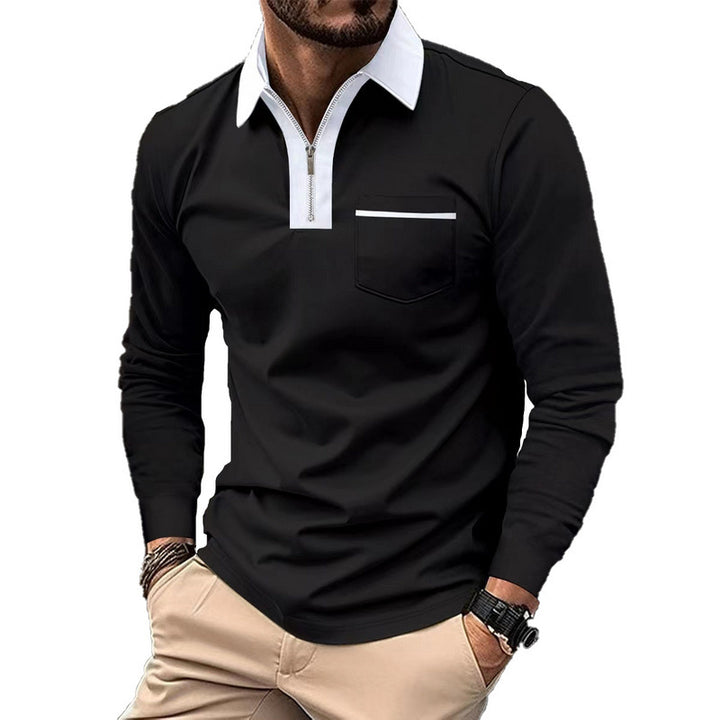 Herren nan elegantes Langarm-Poloshirt mit markantem Stehkragen Metall-Kurzreißverschluss und Brustleistentasche Echo Archiv