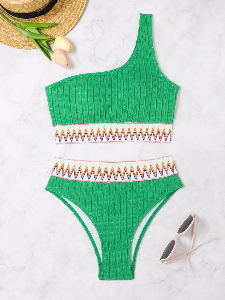 Damen Einseitiger Crop-Bikini mit buntem Jacquardband Echo Archiv