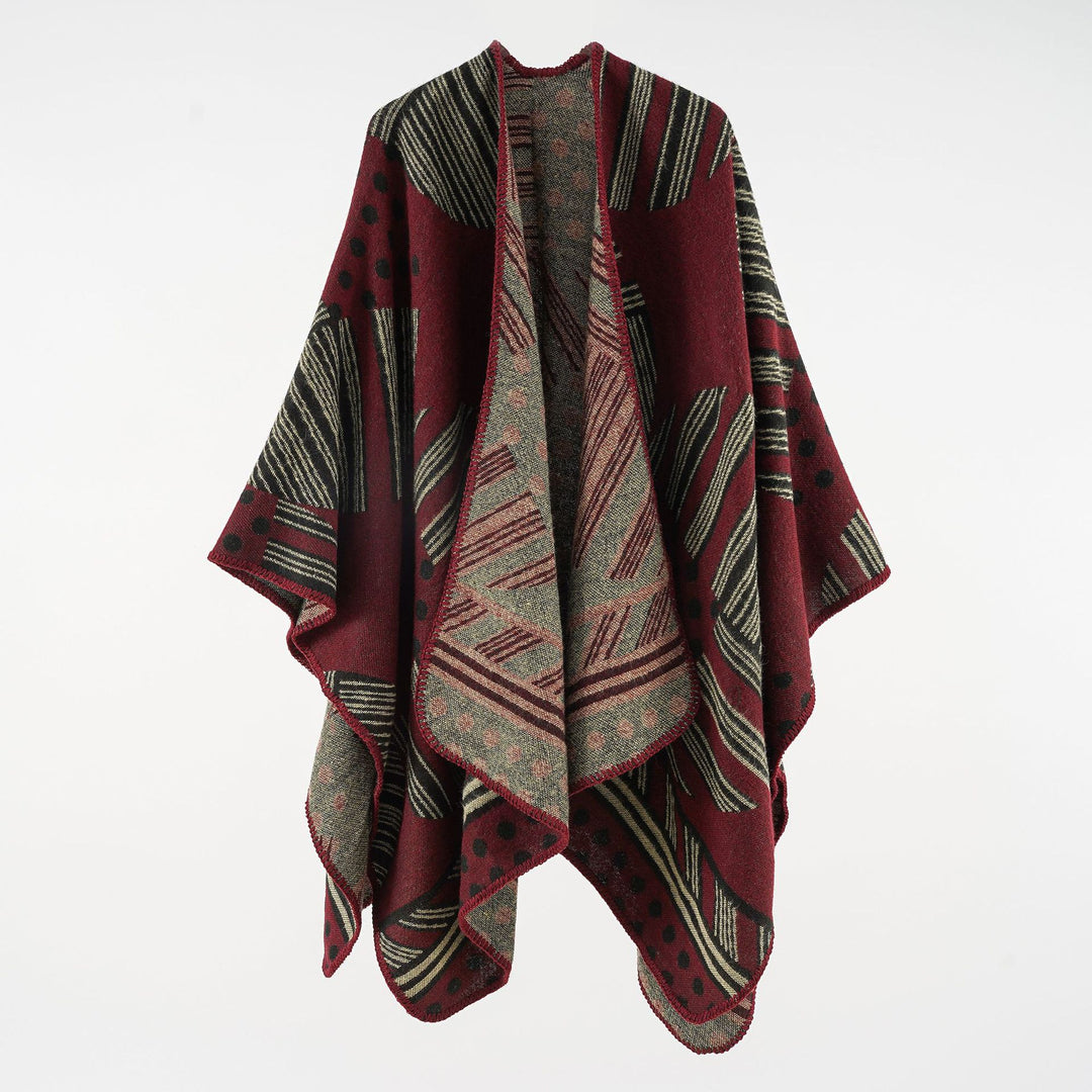 Damen Jacquard‑Ruana mit grafischem Muster und Kettelkante Echo Archiv