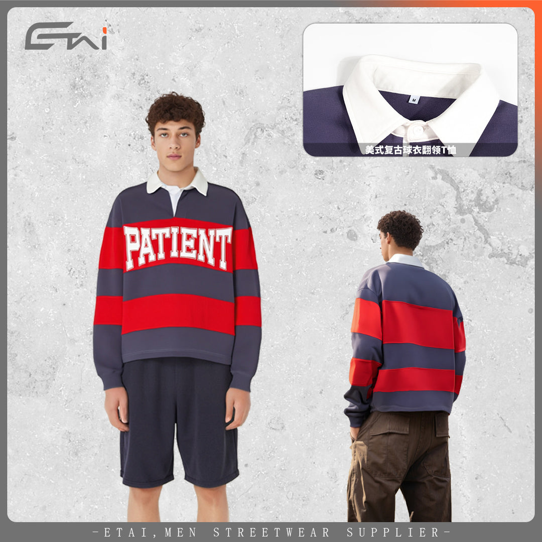 Herren Gestreiftes Rugby-Polo Sweatshirt mit Kontrastkragen und Oversize-Passform Echo Archiv
