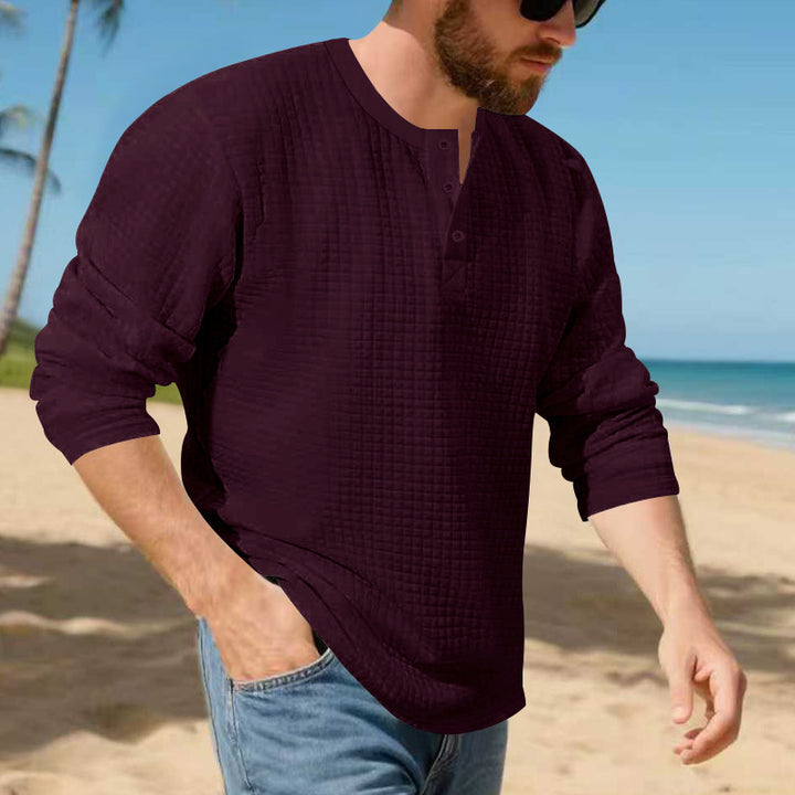 Herren stilvolles Langarm-Henley-Shirt mit strukturierter Oberfläche Echoarchiv
