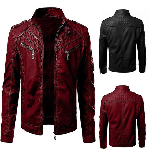 Herren Kunstleder-Bikerjacke mit Stehkragen, Ziernähten und Reißverschlusstaschen Echo Archiv