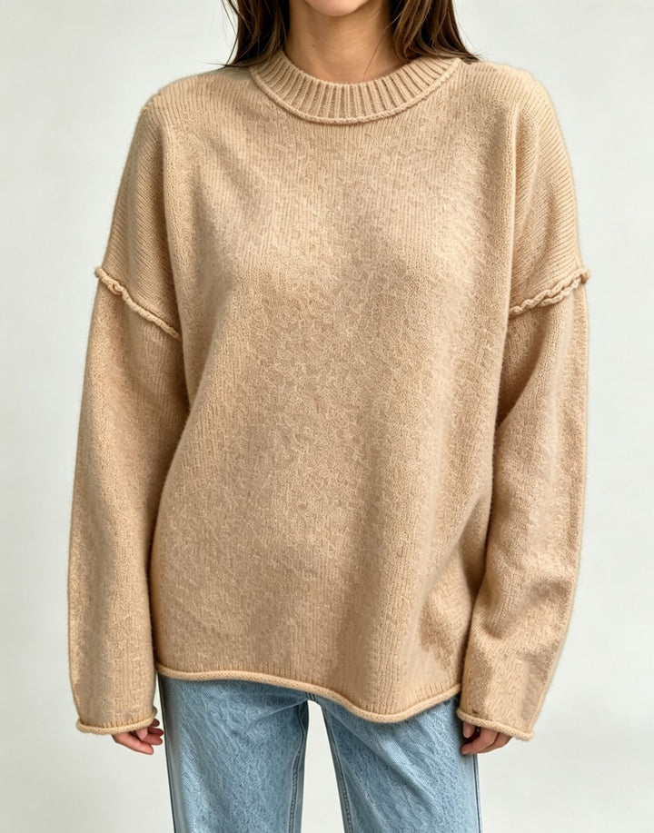 Damen Oversize-Boxy-Pullover mit kurzem Stehkragen und dekorativer Kantennaht – Mavelle