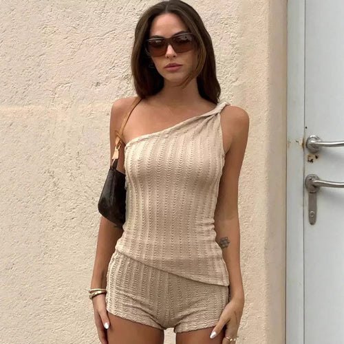 Damen Stylishes One-Shoulder Jumpsuit mit feiner Rippstruktur Echo Archiv